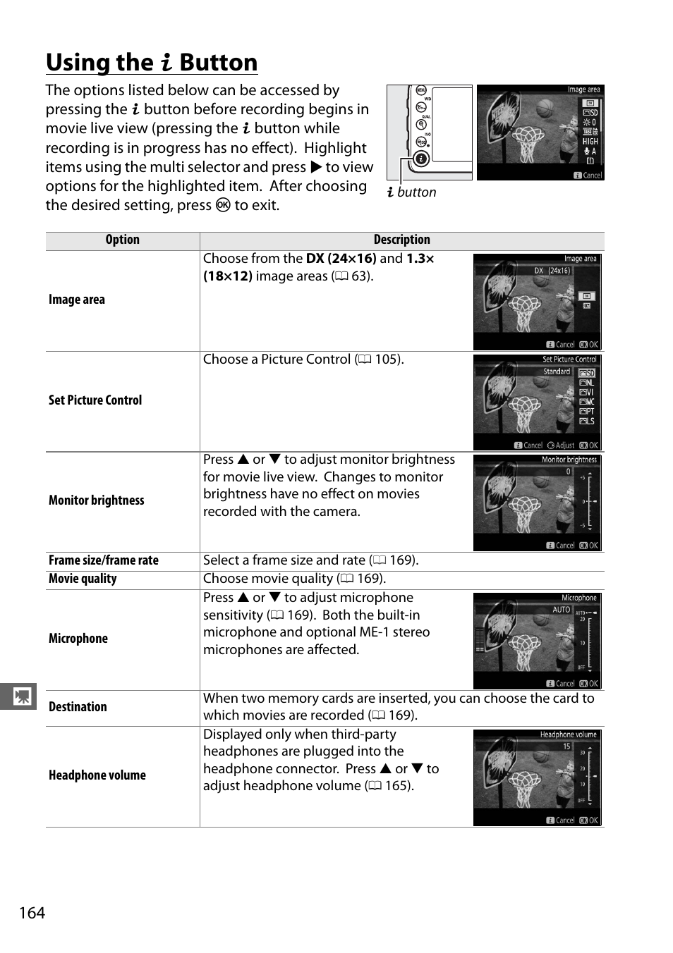 Using the i button, Using the p button | Nikon D7100 User Manual | Page 192 / 384