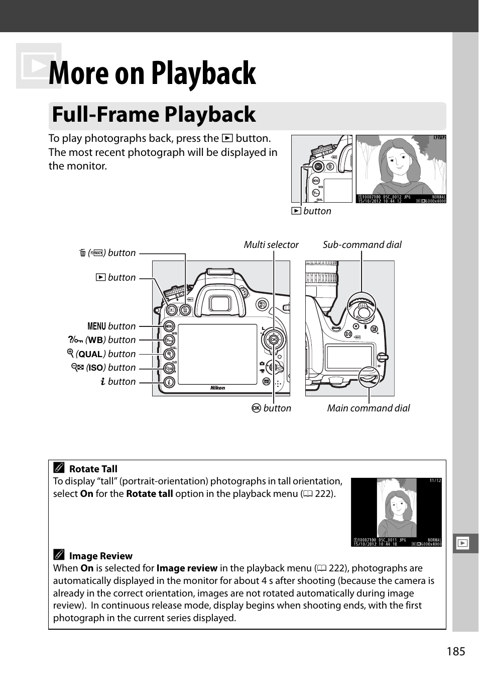 More on playback, Full-frame playback | Nikon D7100 User Manual | Page 213 / 384