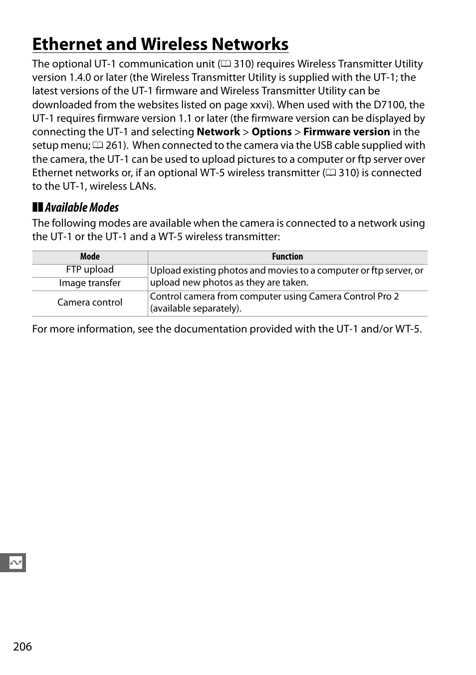 Ethernet and wireless networks, Available modes | Nikon D7100 User Manual | Page 234 / 384