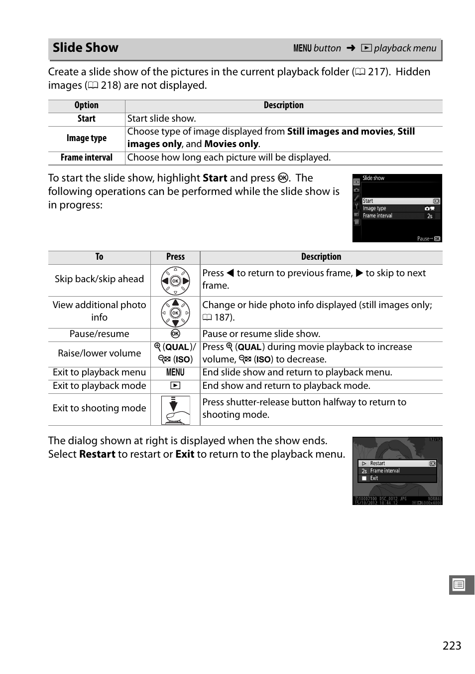 Slide show | Nikon D7100 User Manual | Page 251 / 384