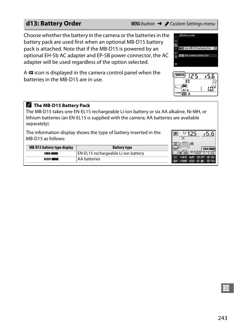 D13: battery order | Nikon D7100 User Manual | Page 271 / 384