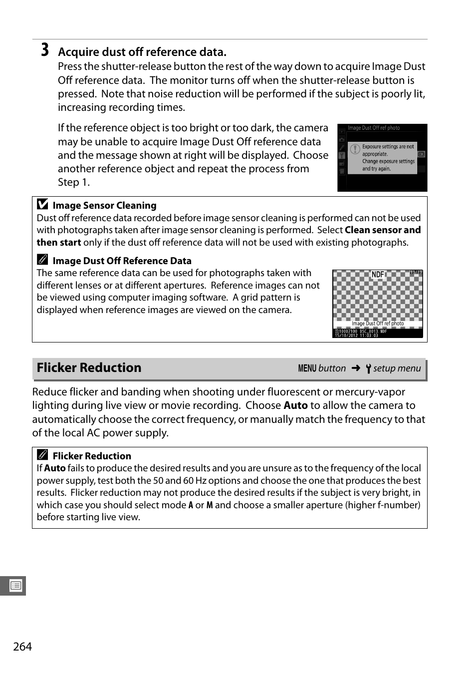 Flicker reduction, 0 264), although they | Nikon D7100 User Manual | Page 292 / 384