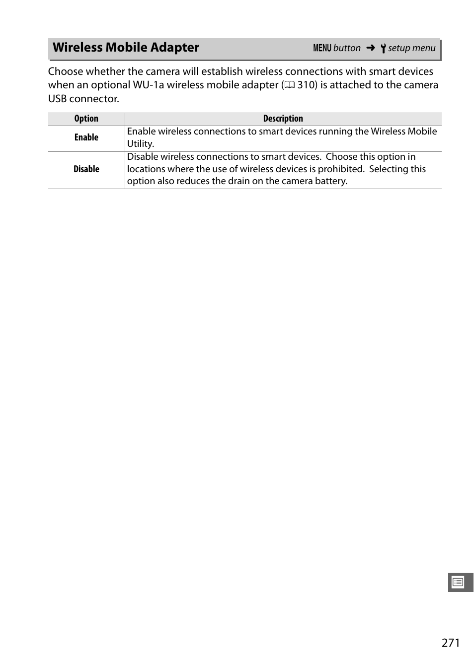 Wireless mobile adapter | Nikon D7100 User Manual | Page 299 / 384