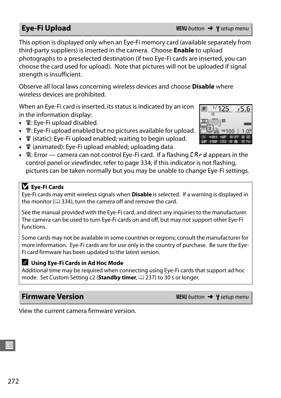 Eye-fi upload, Firmware version, Eye-fi upload firmware version | Ed (0 272) | Nikon D7100 User Manual | Page 300 / 384