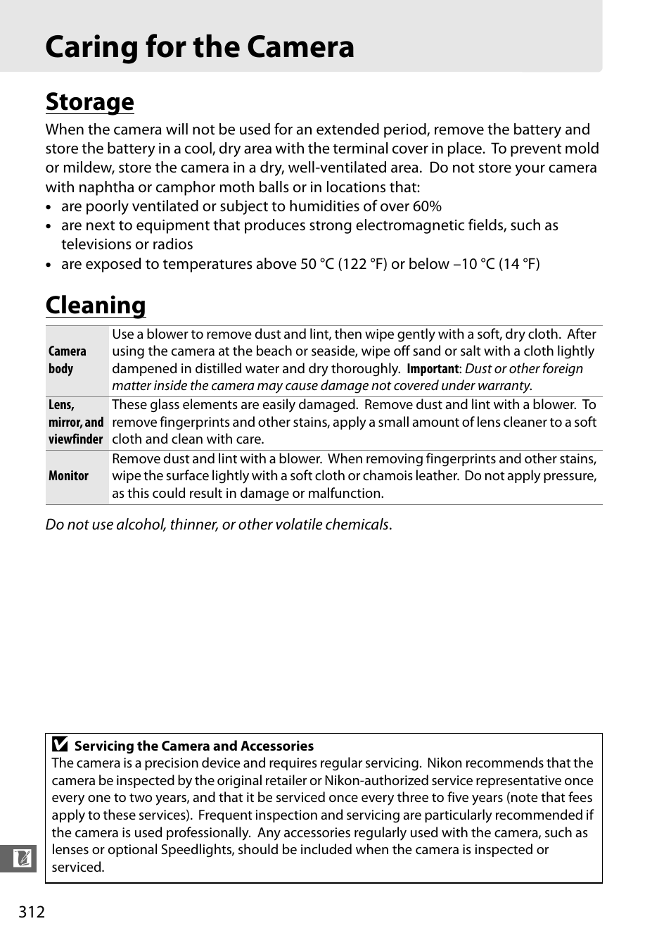 Caring for the camera, Storage, Cleaning | Storage cleaning | Nikon D7100 User Manual | Page 340 / 384