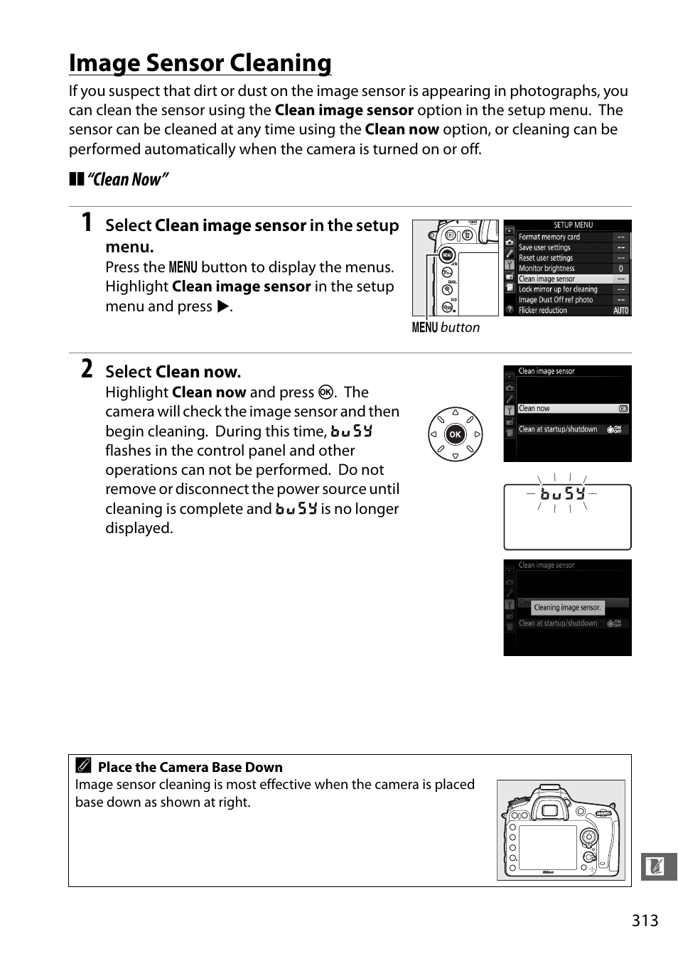 Image sensor cleaning, Clean now | Nikon D7100 User Manual | Page 341 / 384