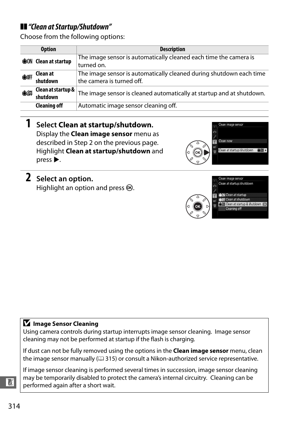 Clean at startup/shutdown | Nikon D7100 User Manual | Page 342 / 384