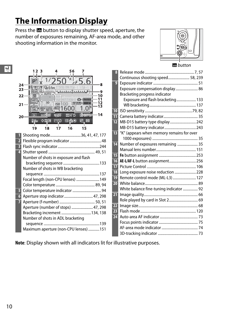 The information display | Nikon D7100 User Manual | Page 38 / 384