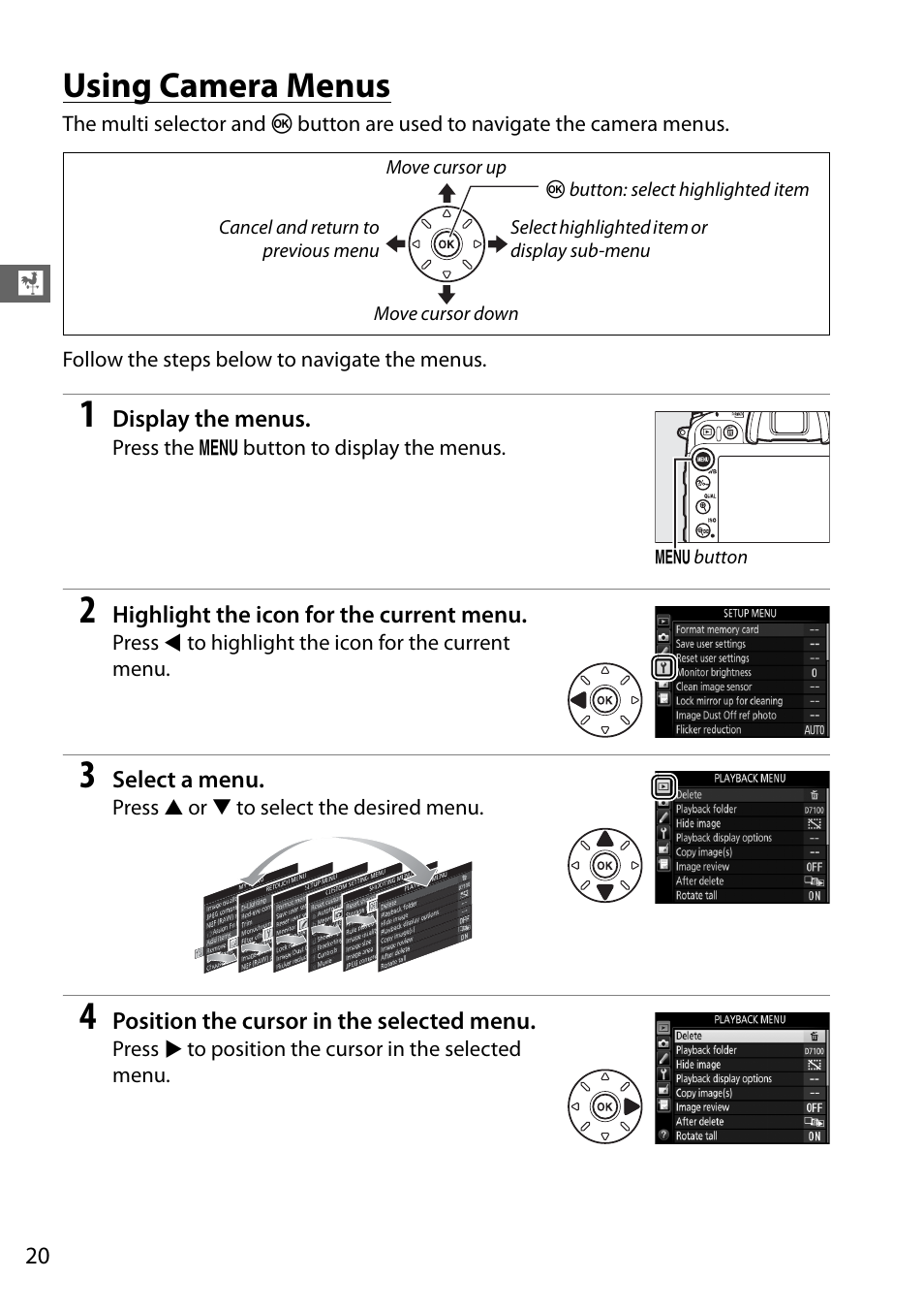 Using camera menus | Nikon D7100 User Manual | Page 48 / 384