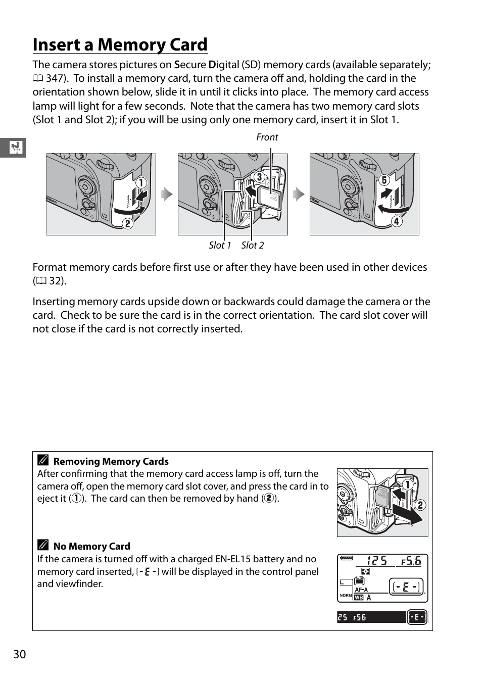 Insert a memory card | Nikon D7100 User Manual | Page 58 / 384