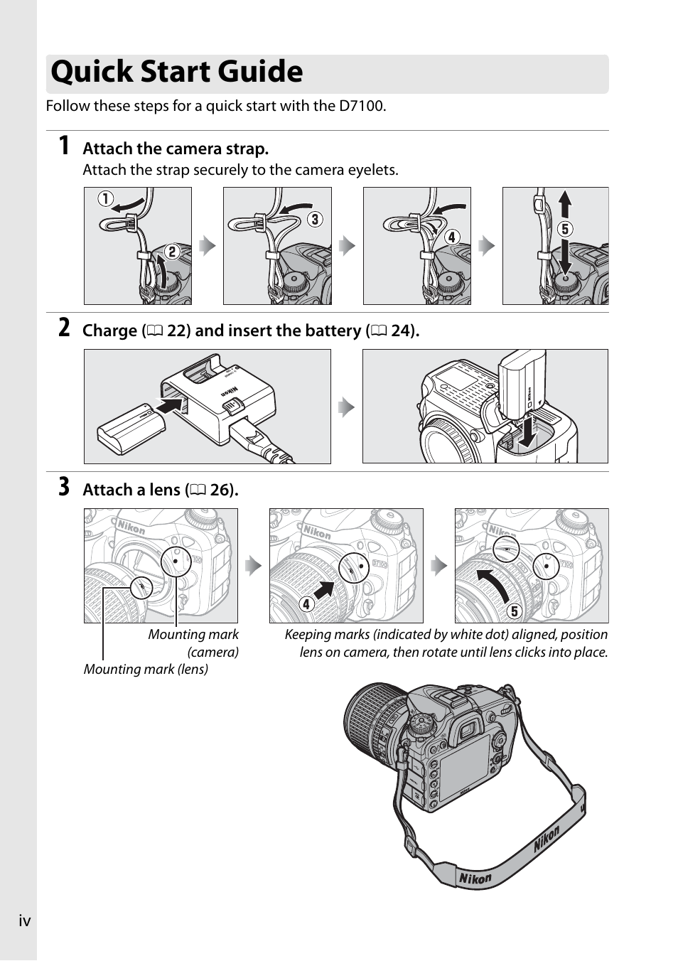 Quick start guide, 0 iv) | Nikon D7100 User Manual | Page 6 / 384