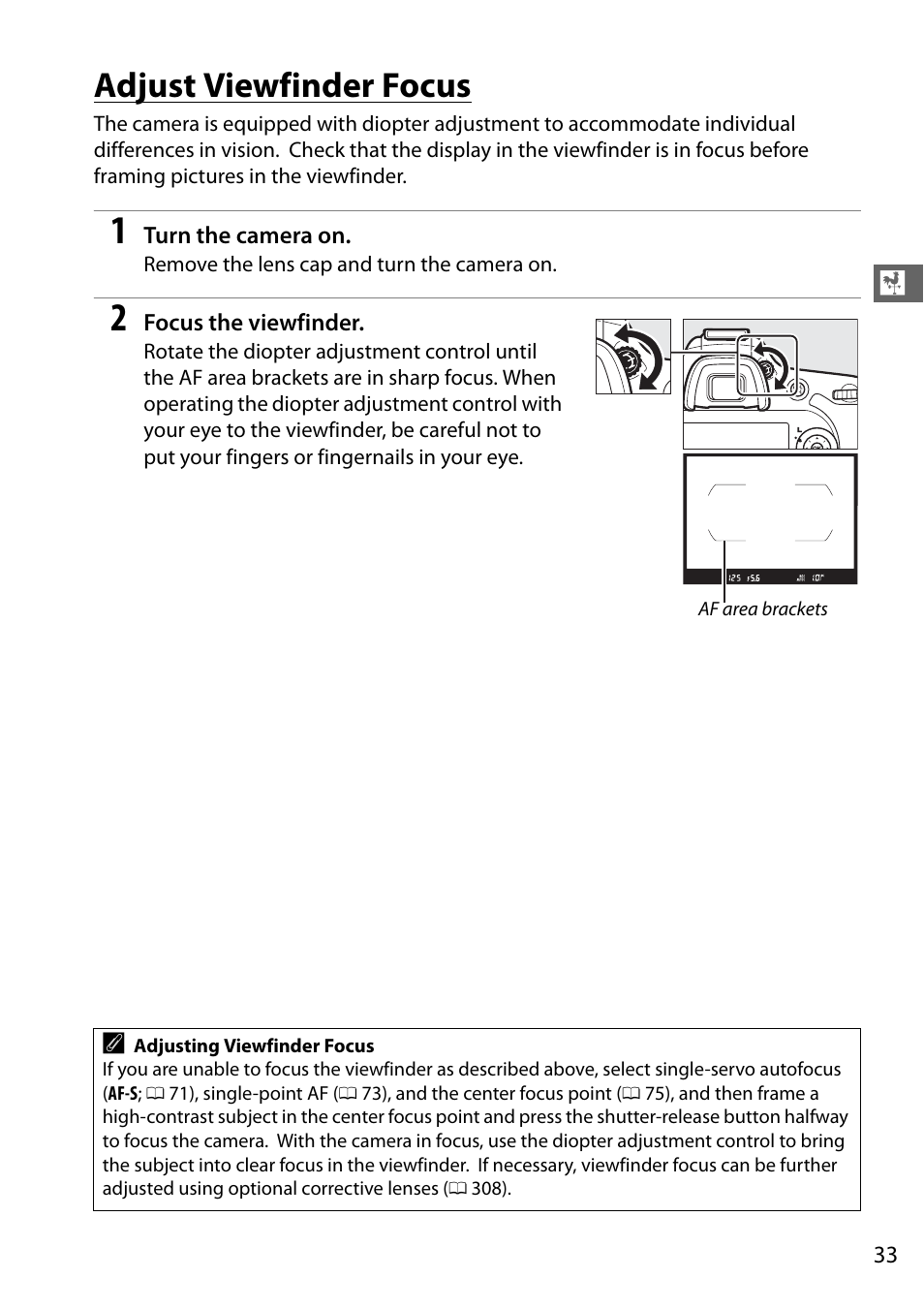 Adjust viewfinder focus, Ge 33 f | Nikon D7100 User Manual | Page 61 / 384