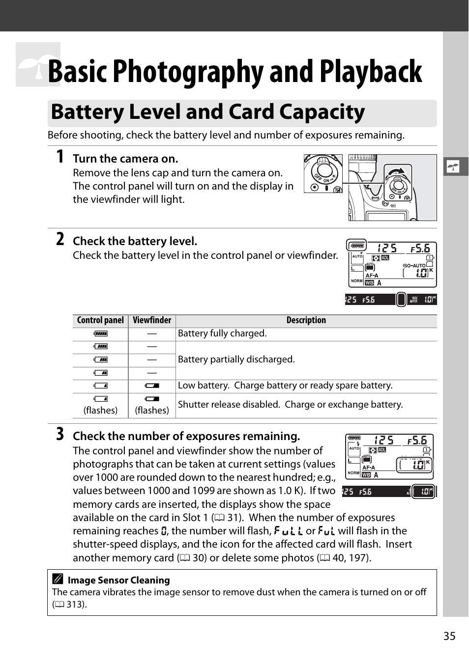 Basic photography and playback, Battery level and card capacity | Nikon D7100 User Manual | Page 63 / 384