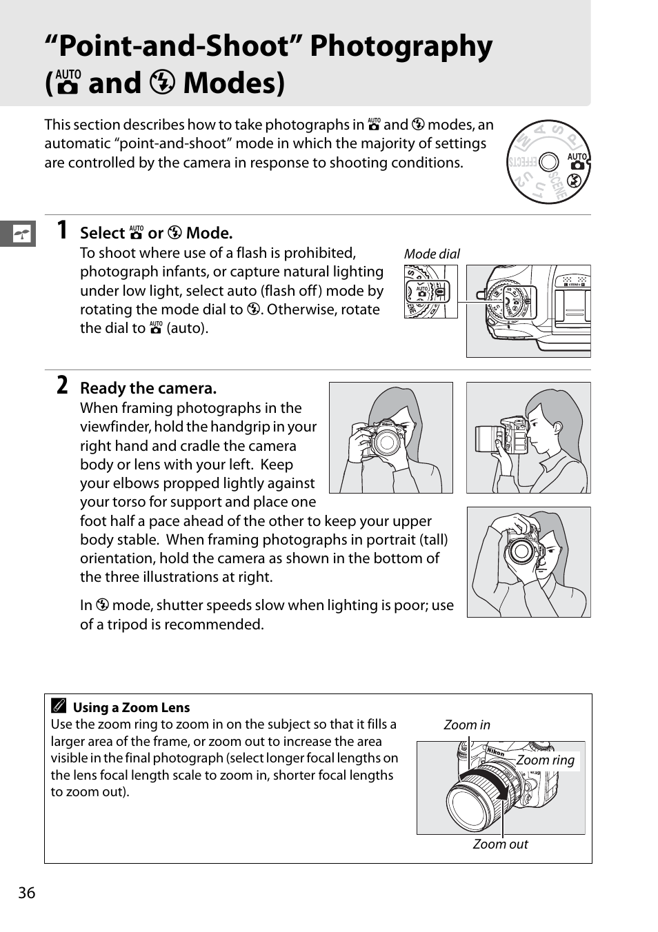 Point-and-shoot” photography (i and j modes), Point-and-shoot” photography ( i and j modes) | Nikon D7100 User Manual | Page 64 / 384