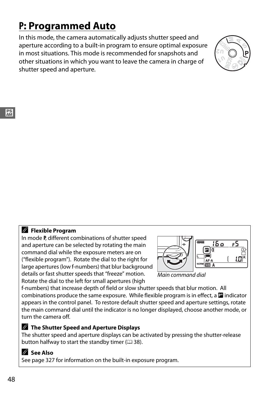 P: programmed auto, Programmed auto | Nikon D7100 User Manual | Page 76 / 384