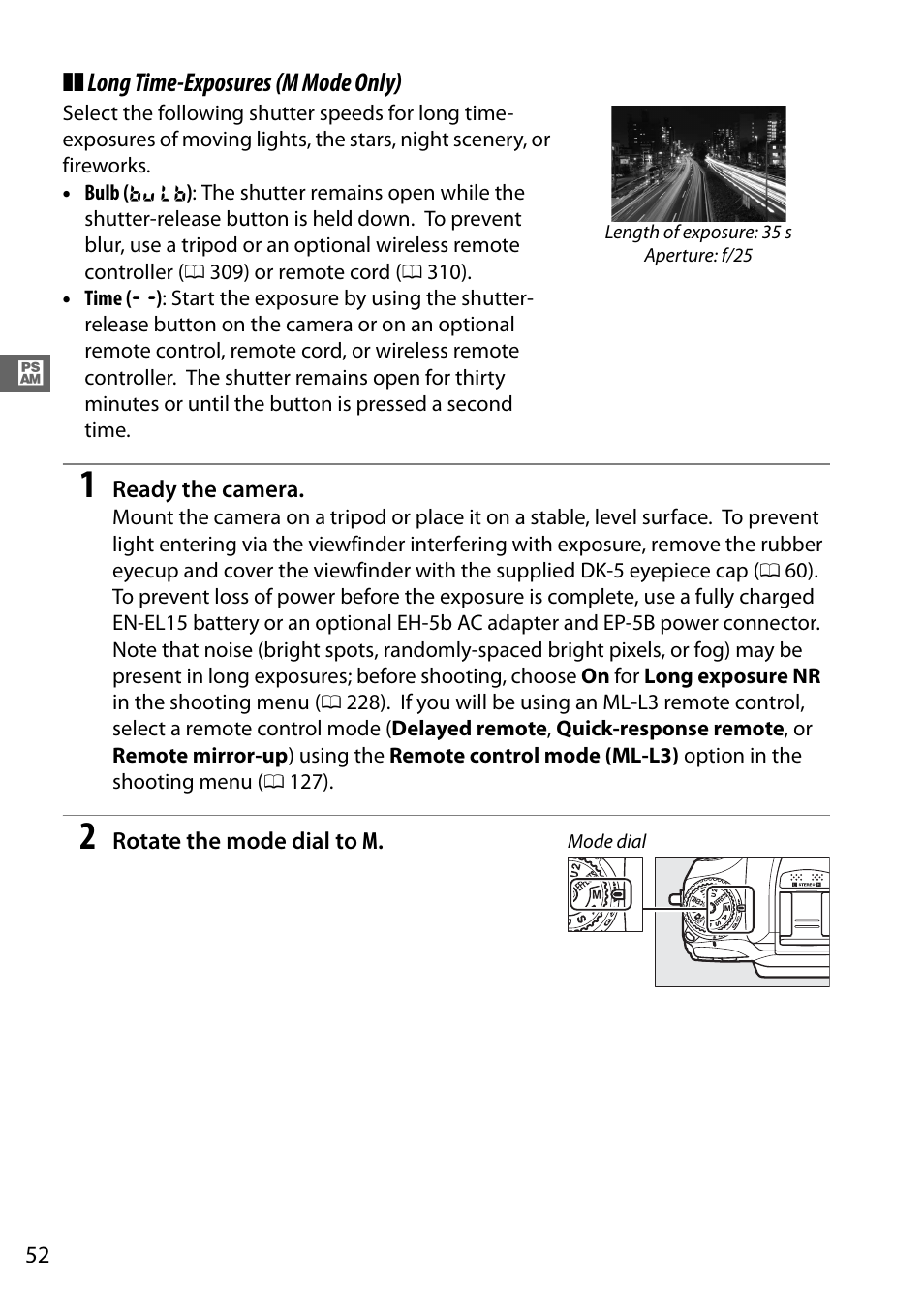 Long time-exposures (m mode only), Long time-exposures ( m mode only) | Nikon D7100 User Manual | Page 80 / 384