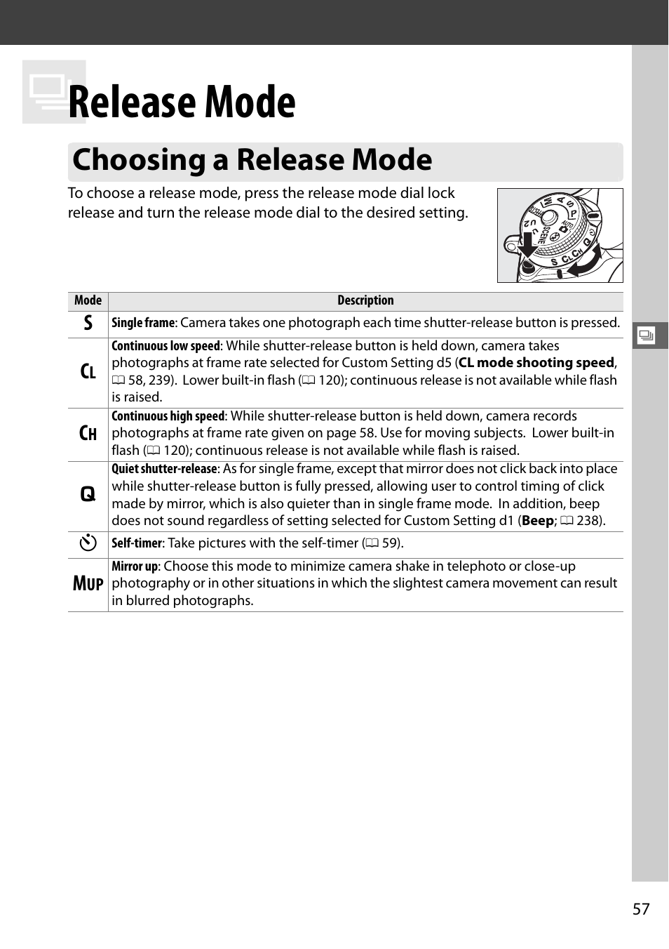 Release mode, Choosing a release mode | Nikon D7100 User Manual | Page 85 / 384