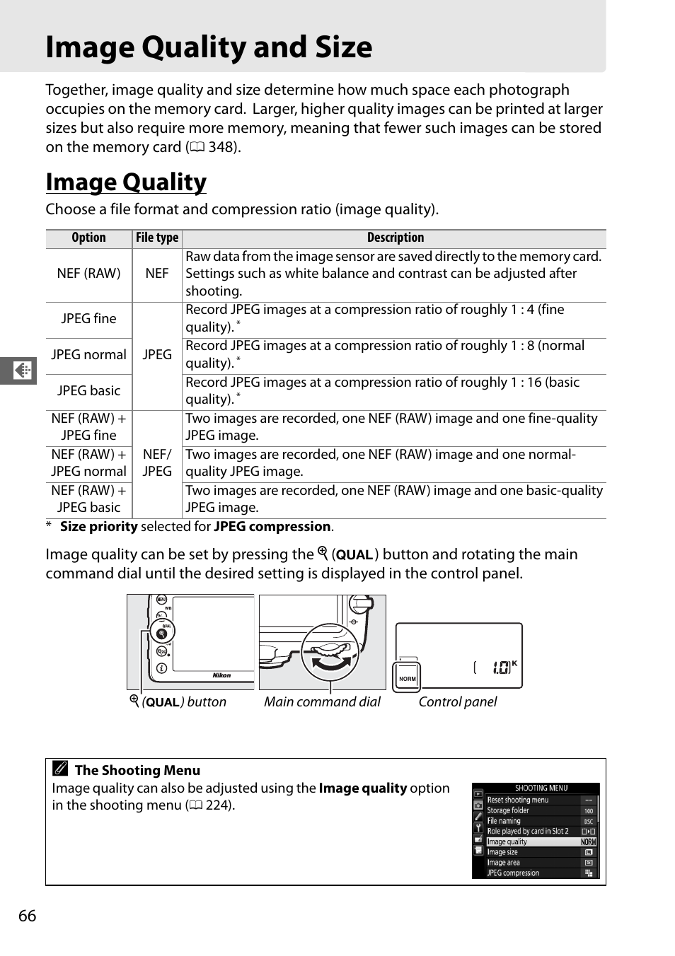 Image quality and size, Image quality | Nikon D7100 User Manual | Page 94 / 384