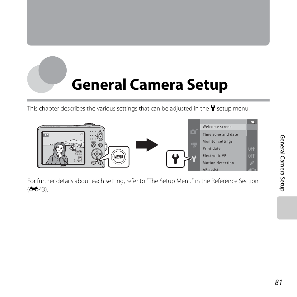 General camera setup | Nikon L28 User Manual | Page 101 / 200