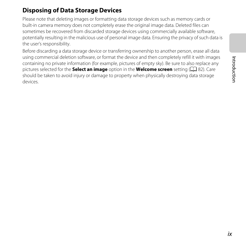 Disposing of data storage devices | Nikon L28 User Manual | Page 11 / 200