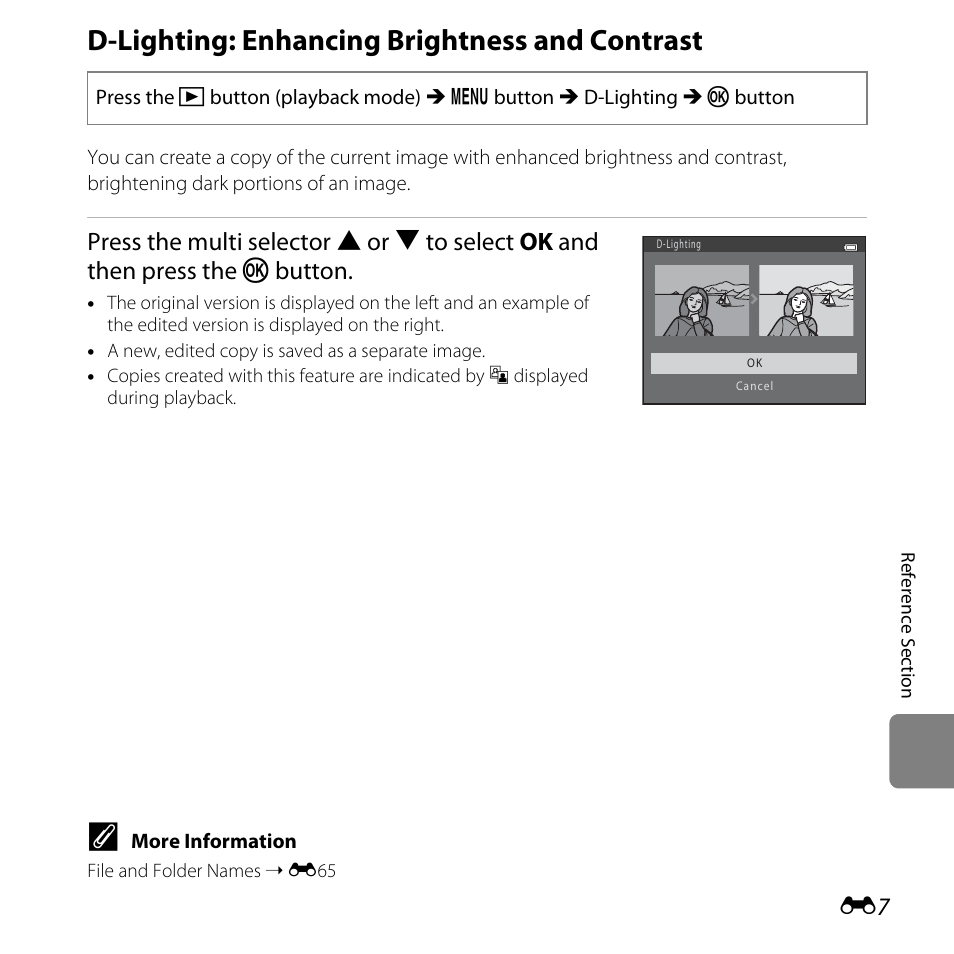 D-lighting: enhancing brightness and contrast | Nikon L28 User Manual | Page 111 / 200