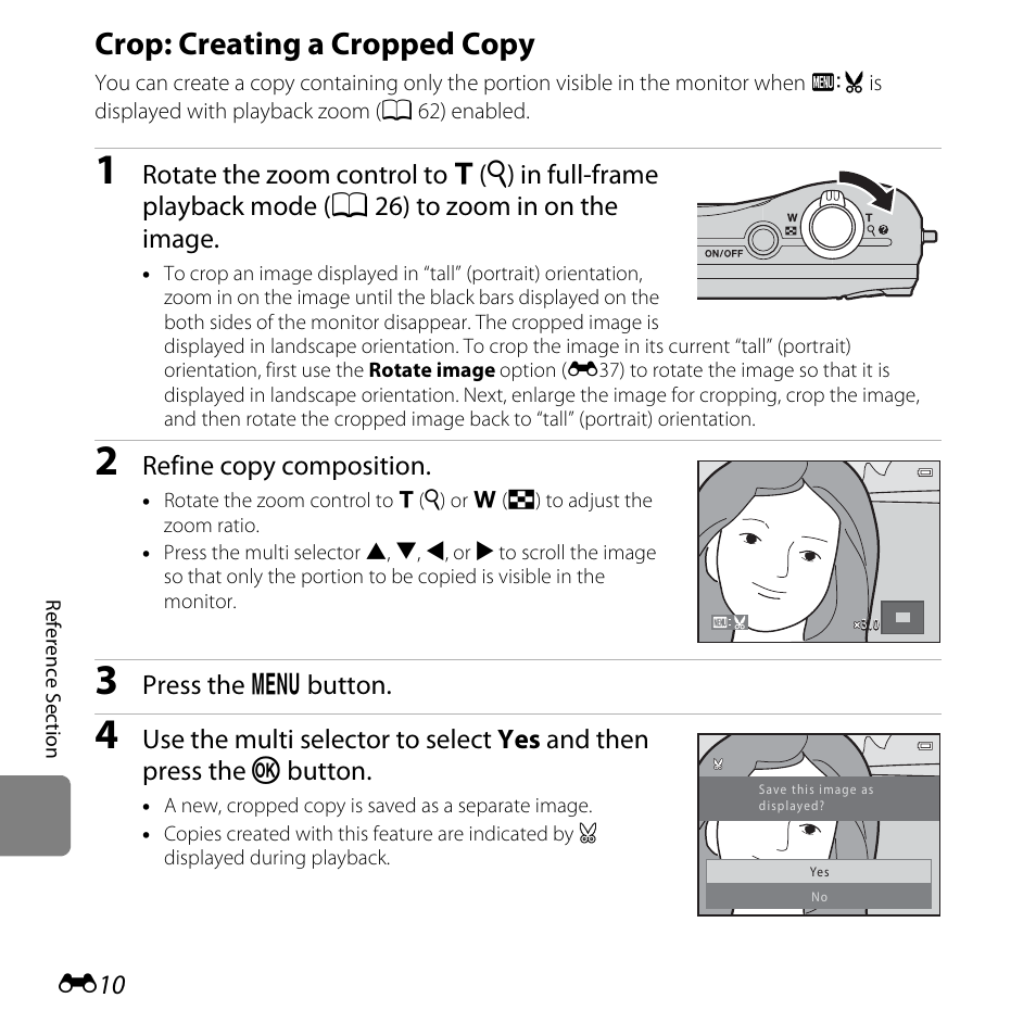 Crop: creating a cropped copy, E10) | Nikon L28 User Manual | Page 114 / 200