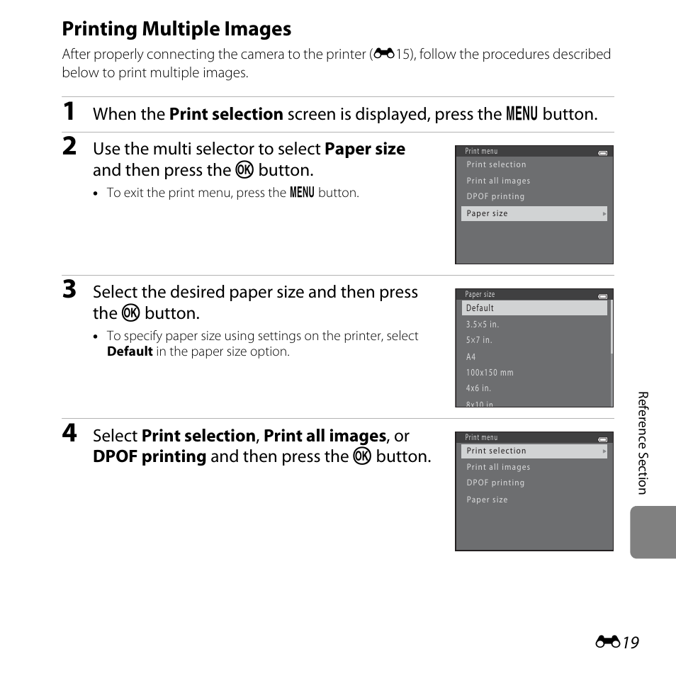 Printing multiple images, E19) | Nikon L28 User Manual | Page 123 / 200