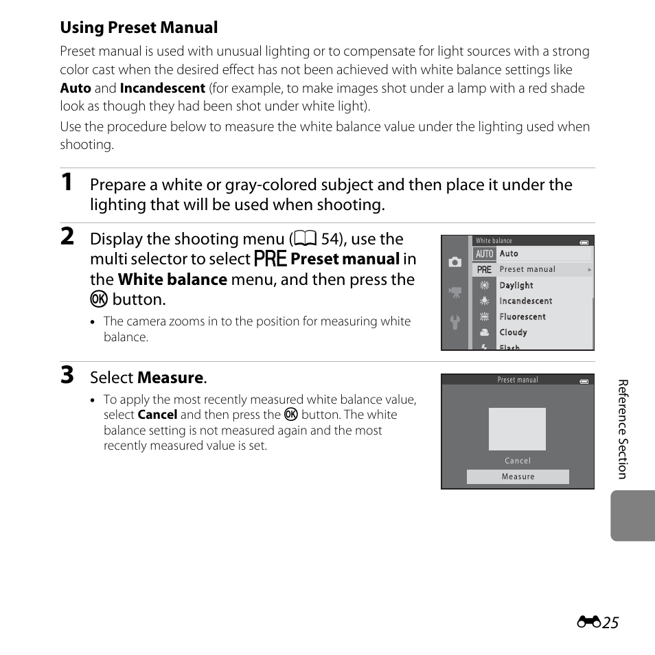 Using preset manual, Select measure | Nikon L28 User Manual | Page 129 / 200