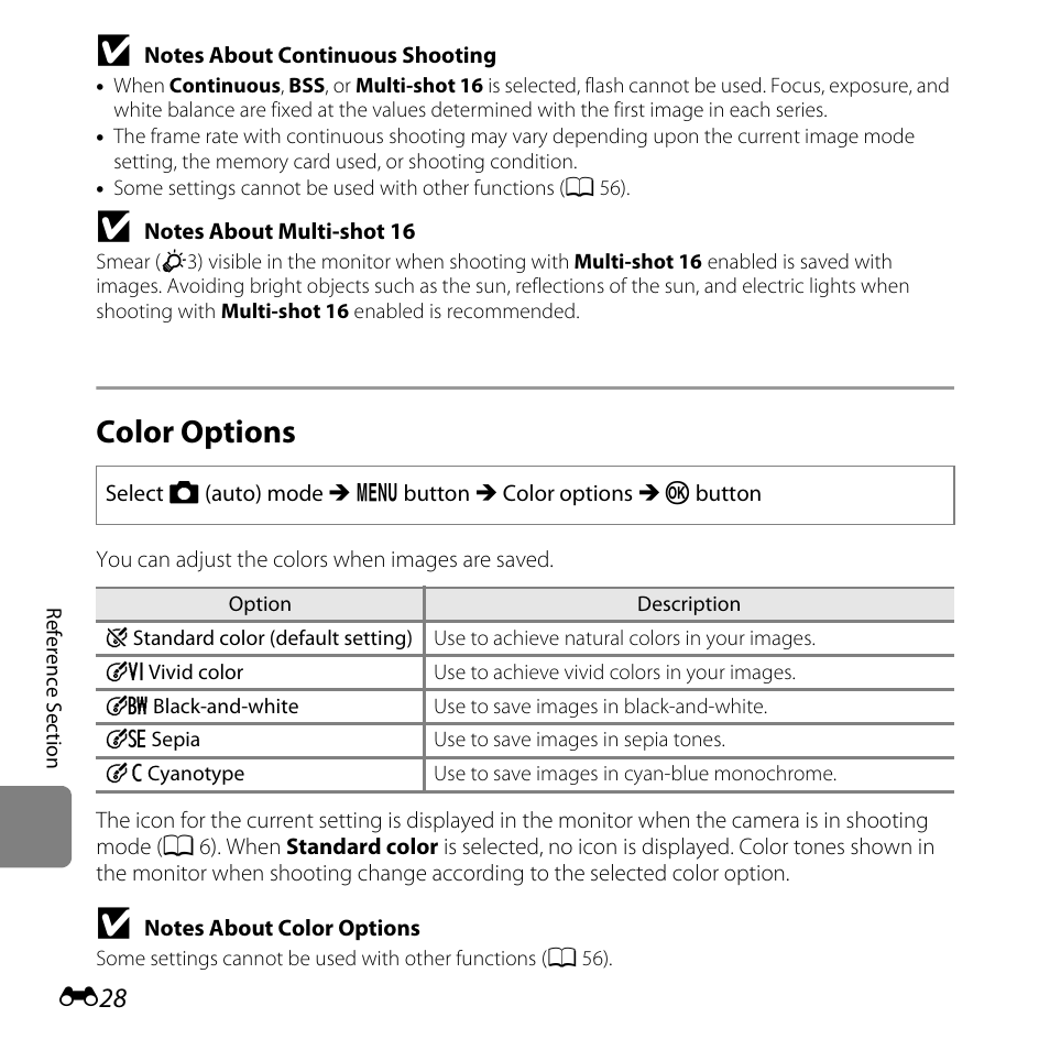 Color options | Nikon L28 User Manual | Page 132 / 200