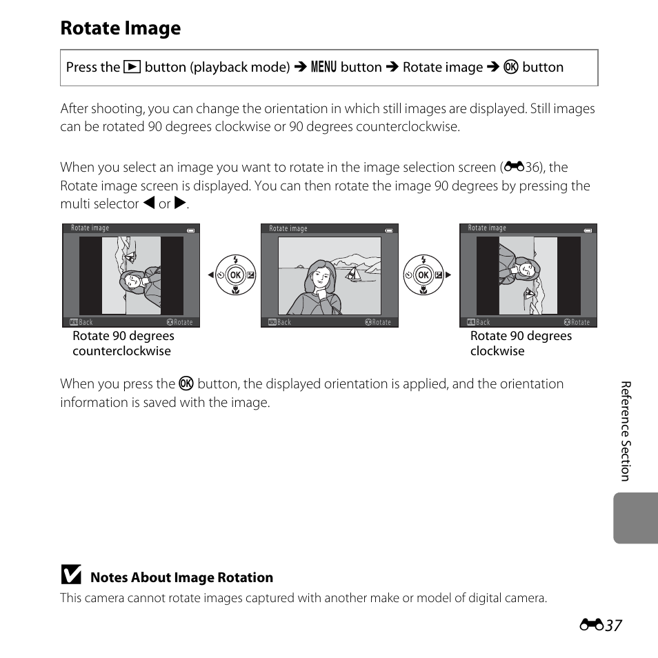 Rotate image, Tion, E37) to | E37) | Nikon L28 User Manual | Page 141 / 200
