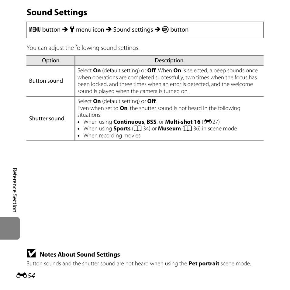 Sound settings | Nikon L28 User Manual | Page 158 / 200