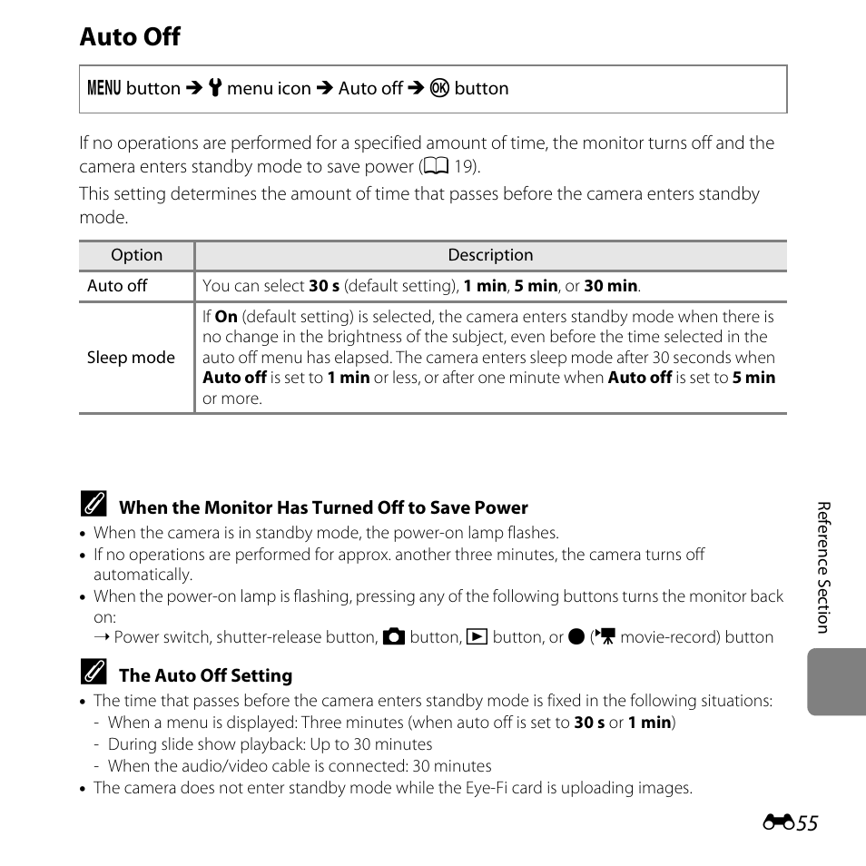 Auto off | Nikon L28 User Manual | Page 159 / 200