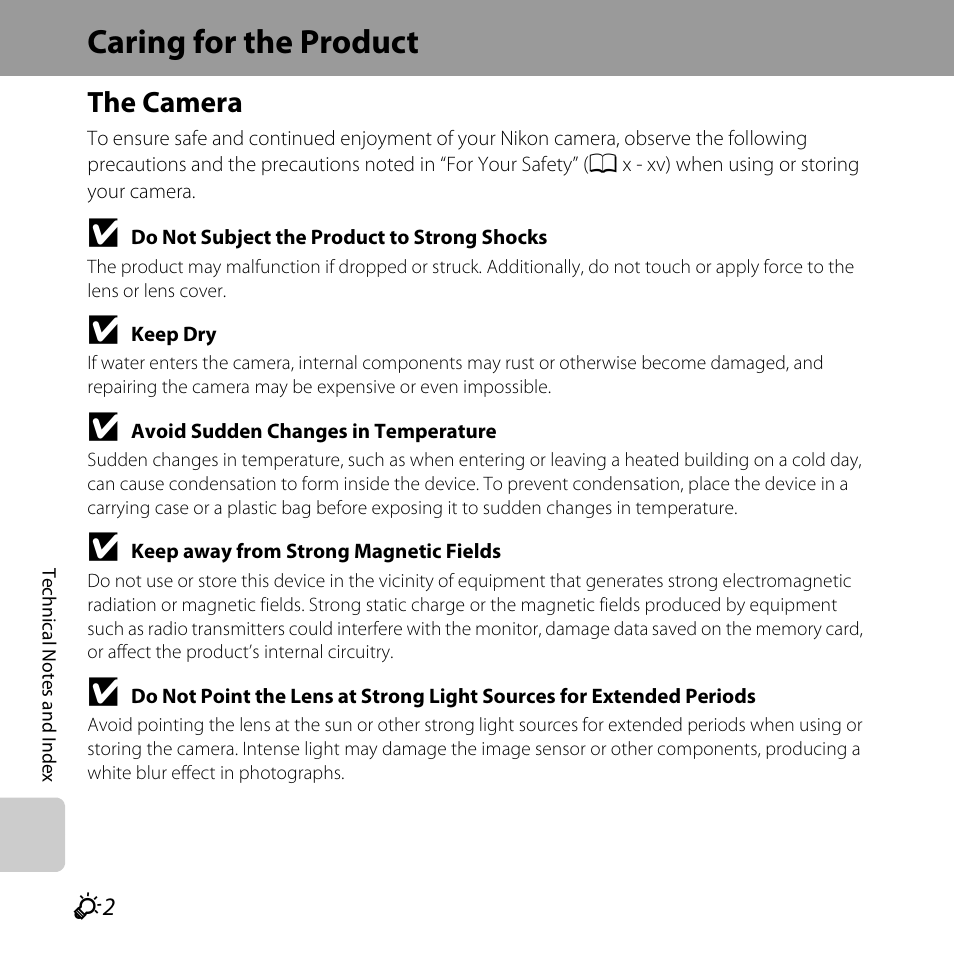 Caring for the product, The camera | Nikon L28 User Manual | Page 176 / 200