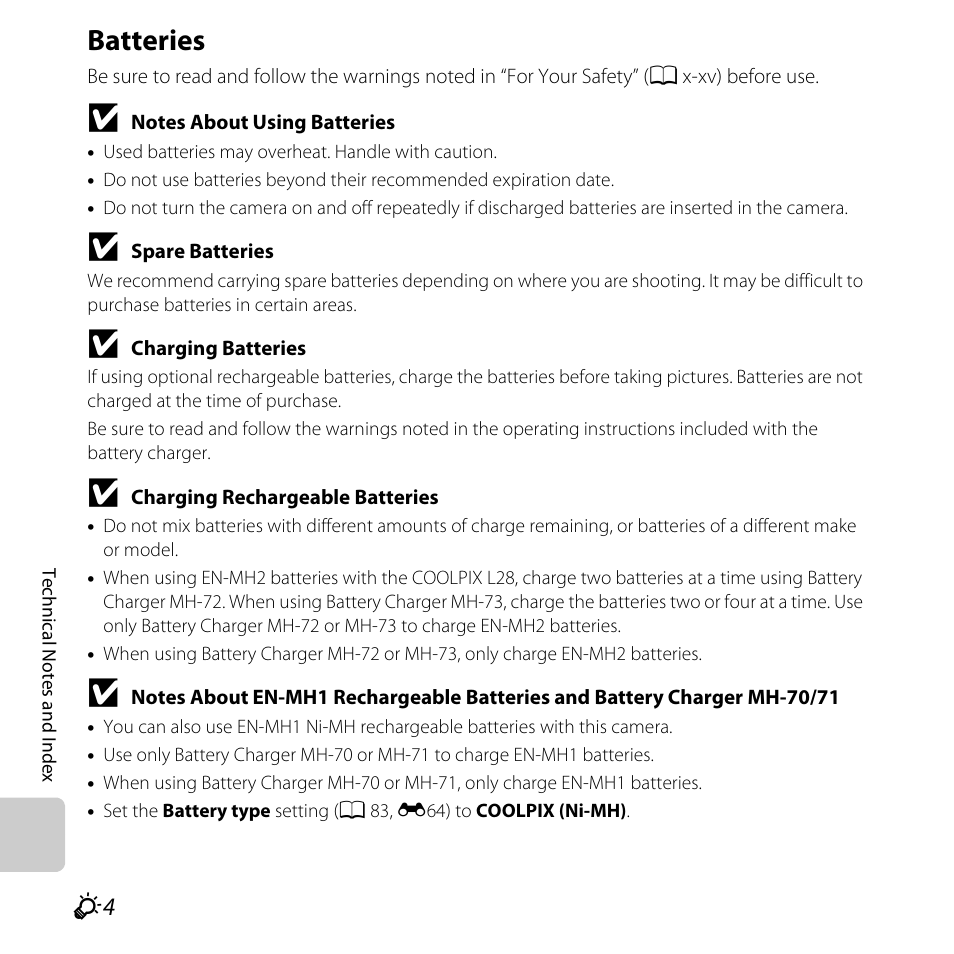 Batteries, Batteries” (f4) | Nikon L28 User Manual | Page 178 / 200