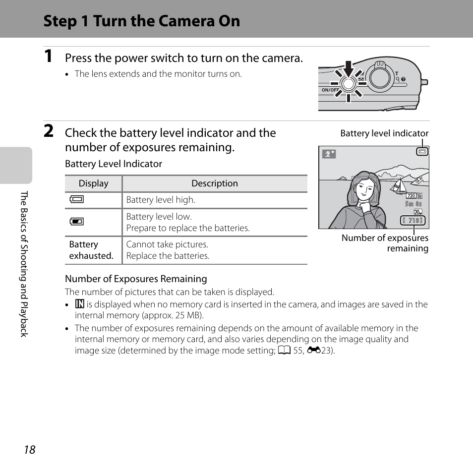 Step 1 turn the camera on, Press the power switch to turn on the camera | Nikon L28 User Manual | Page 38 / 200