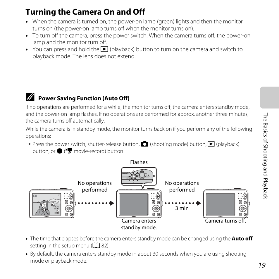 Turning the camera on and off | Nikon L28 User Manual | Page 39 / 200