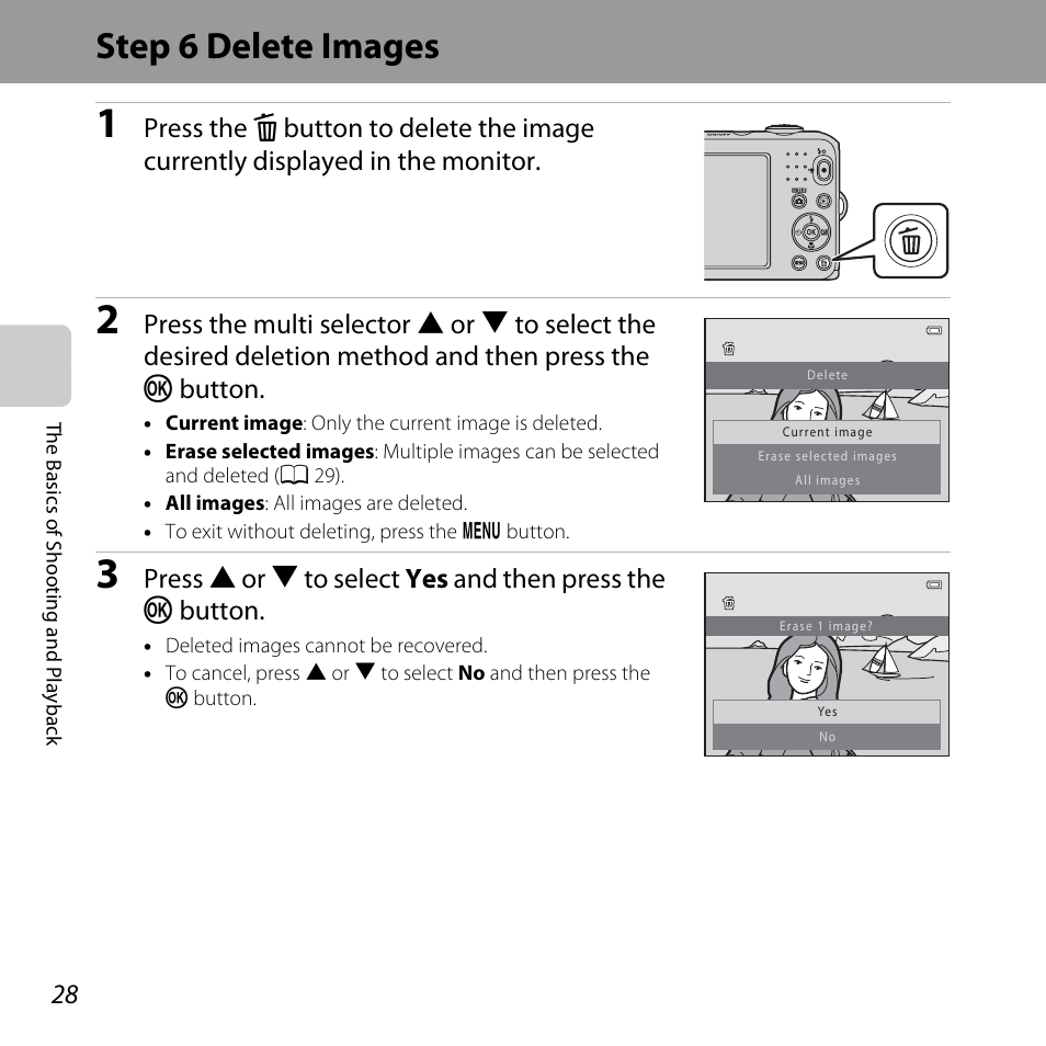 Step 6 delete images | Nikon L28 User Manual | Page 48 / 200