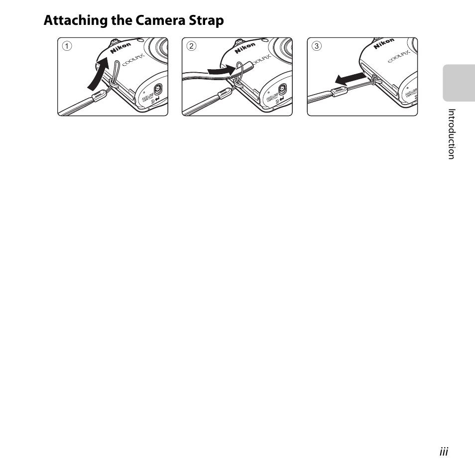 Attaching the camera strap | Nikon L28 User Manual | Page 5 / 200