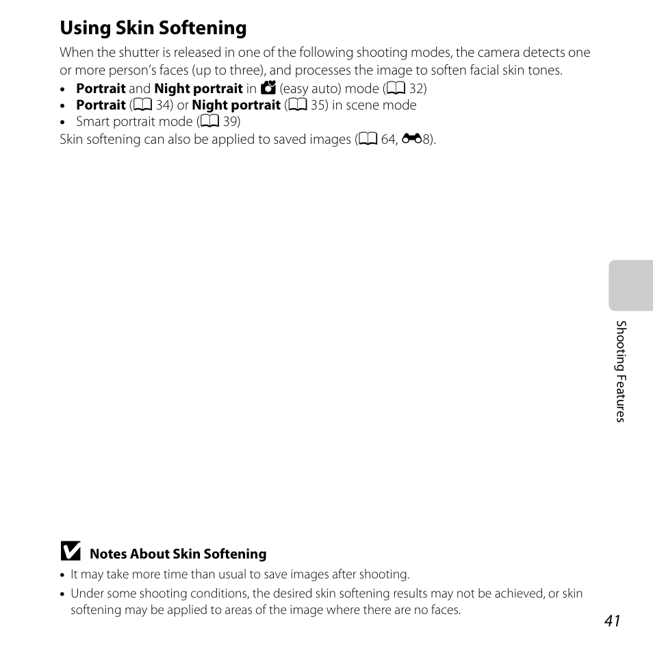 Using skin softening, A 41) | Nikon L28 User Manual | Page 61 / 200