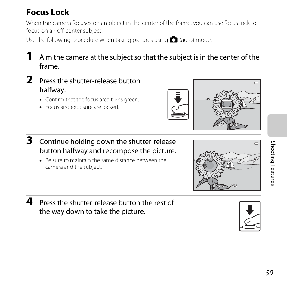 Focus lock, A 59, A 59) | Nikon L28 User Manual | Page 79 / 200