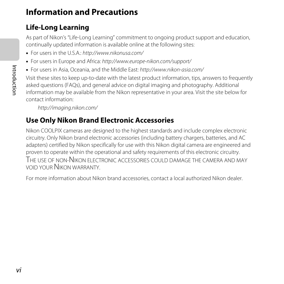 Information and precautions | Nikon L28 User Manual | Page 8 / 200