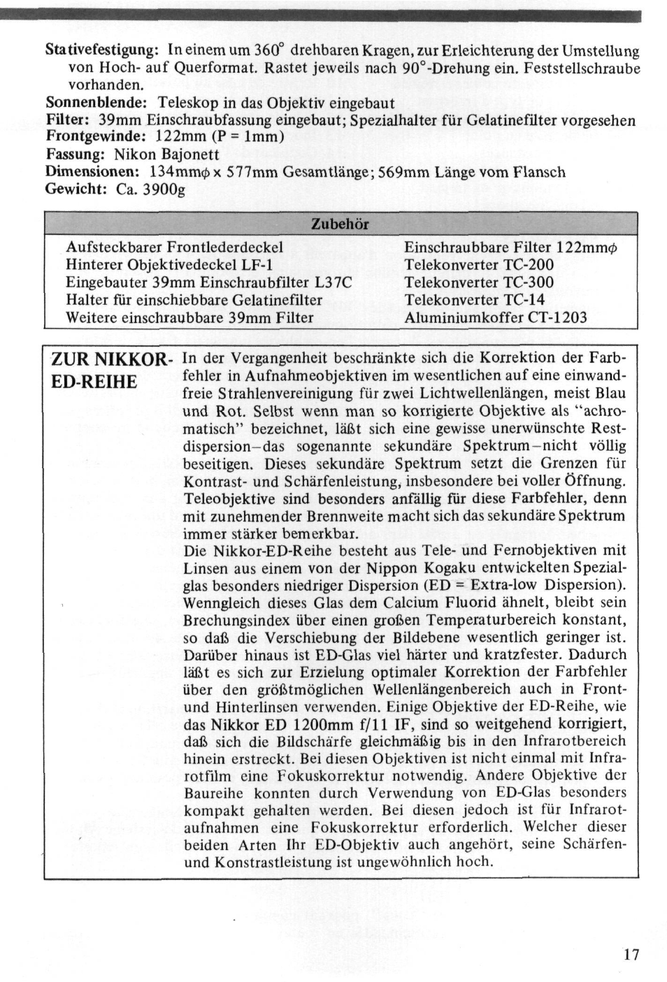 Zur nikkor, Ed-reihe | Nikon NIKKOR ED 1200mm f-11 IF User Manual | Page 17 / 30