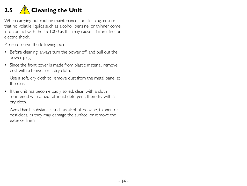 5 cleaning the unit, Cleaning the unit | Nikon LS-1000 User Manual | Page 14 / 36