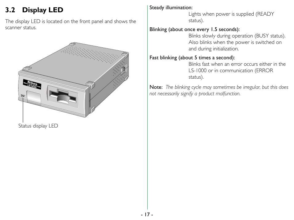 2 display led, Display led | Nikon LS-1000 User Manual | Page 17 / 36