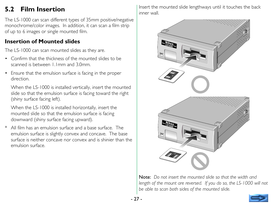 2 film insertion, Film insertion | Nikon LS-1000 User Manual | Page 27 / 36