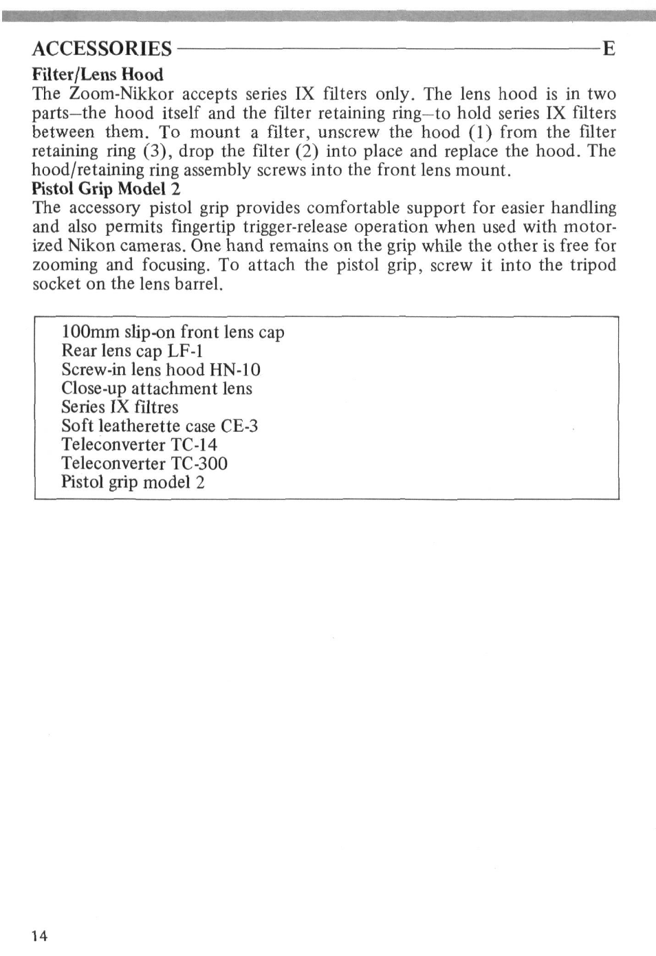 Accessories e | Nikon AI-S Zoom-NIKKOR 200-600mm f-9.5 User Manual | Page 14 / 34
