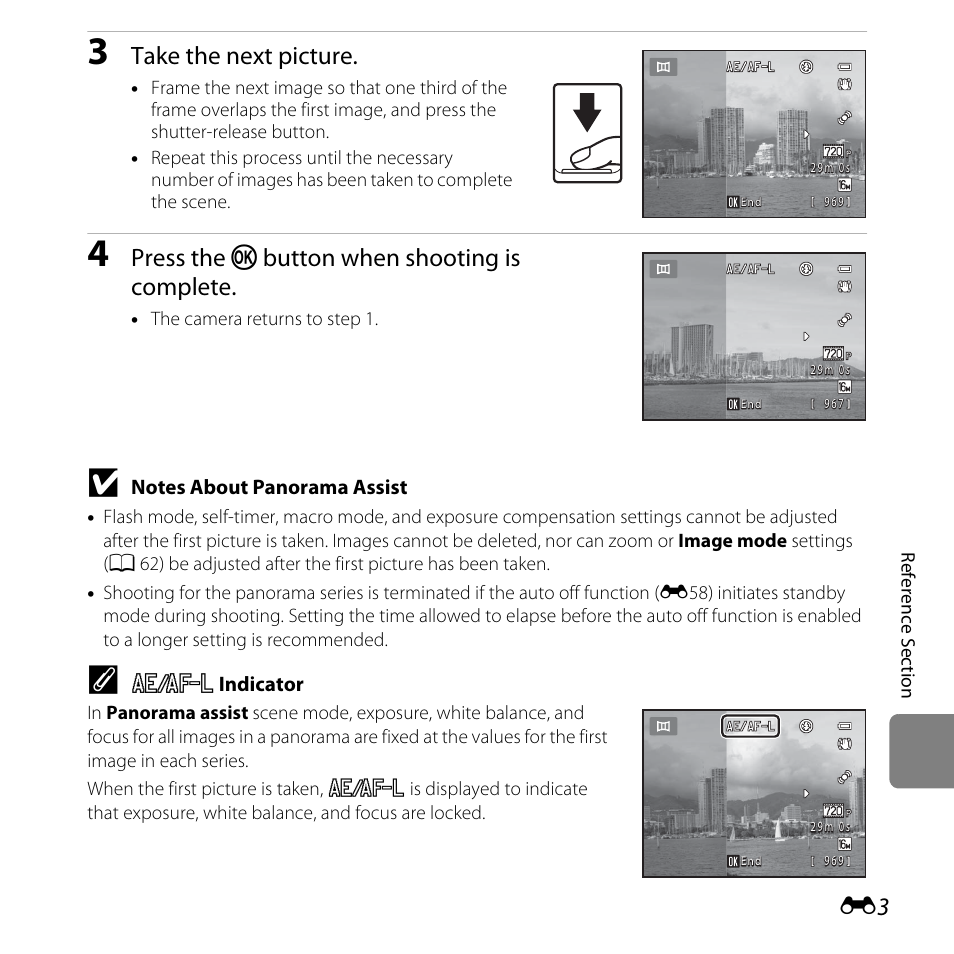 Take the next picture, Press the k, Button when shooting is complete | Nikon L810 User Manual | Page 113 / 216