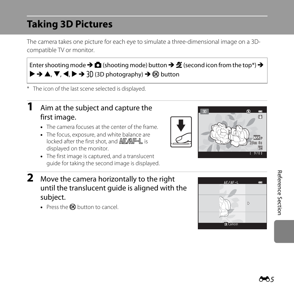 Taking 3d pictures, Aim at the subject and capture the first image | Nikon L810 User Manual | Page 115 / 216