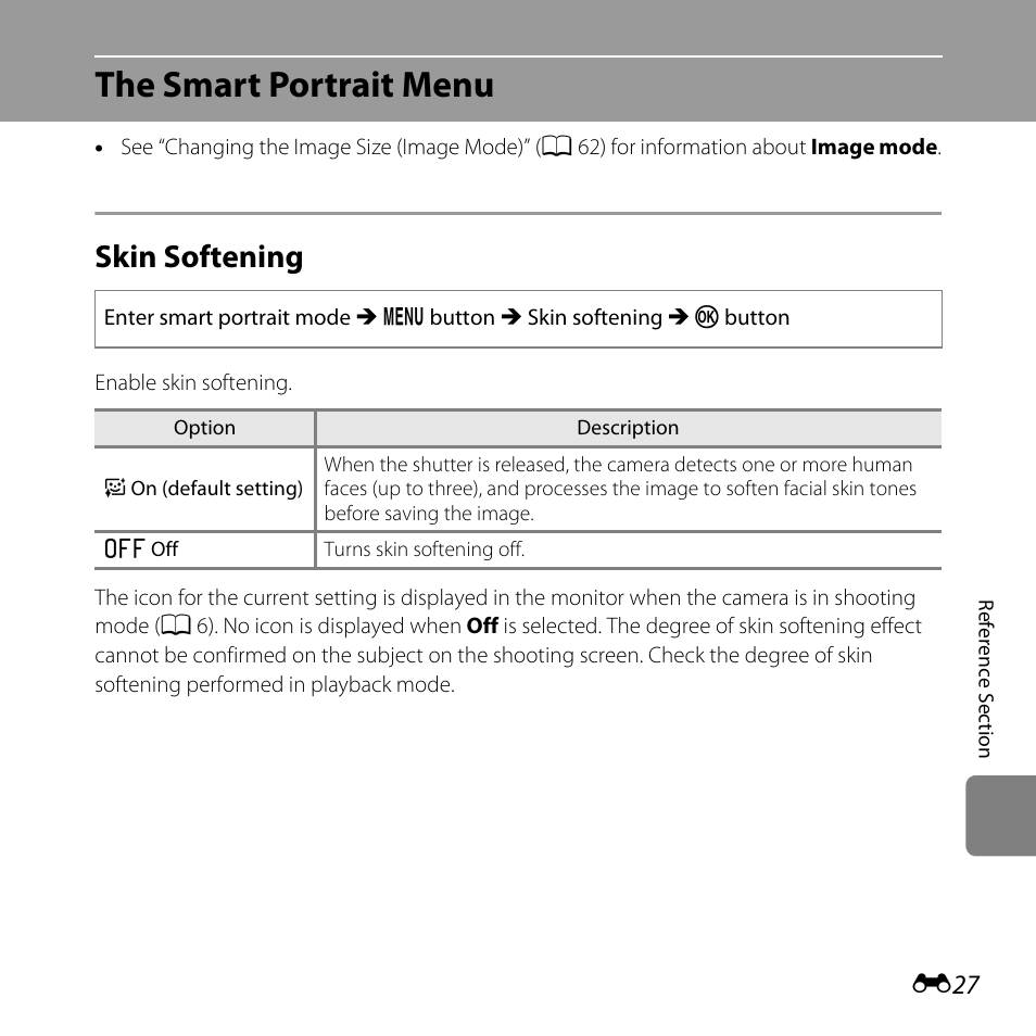 The smart portrait menu, Skin softening, E27) | Nikon L810 User Manual | Page 137 / 216