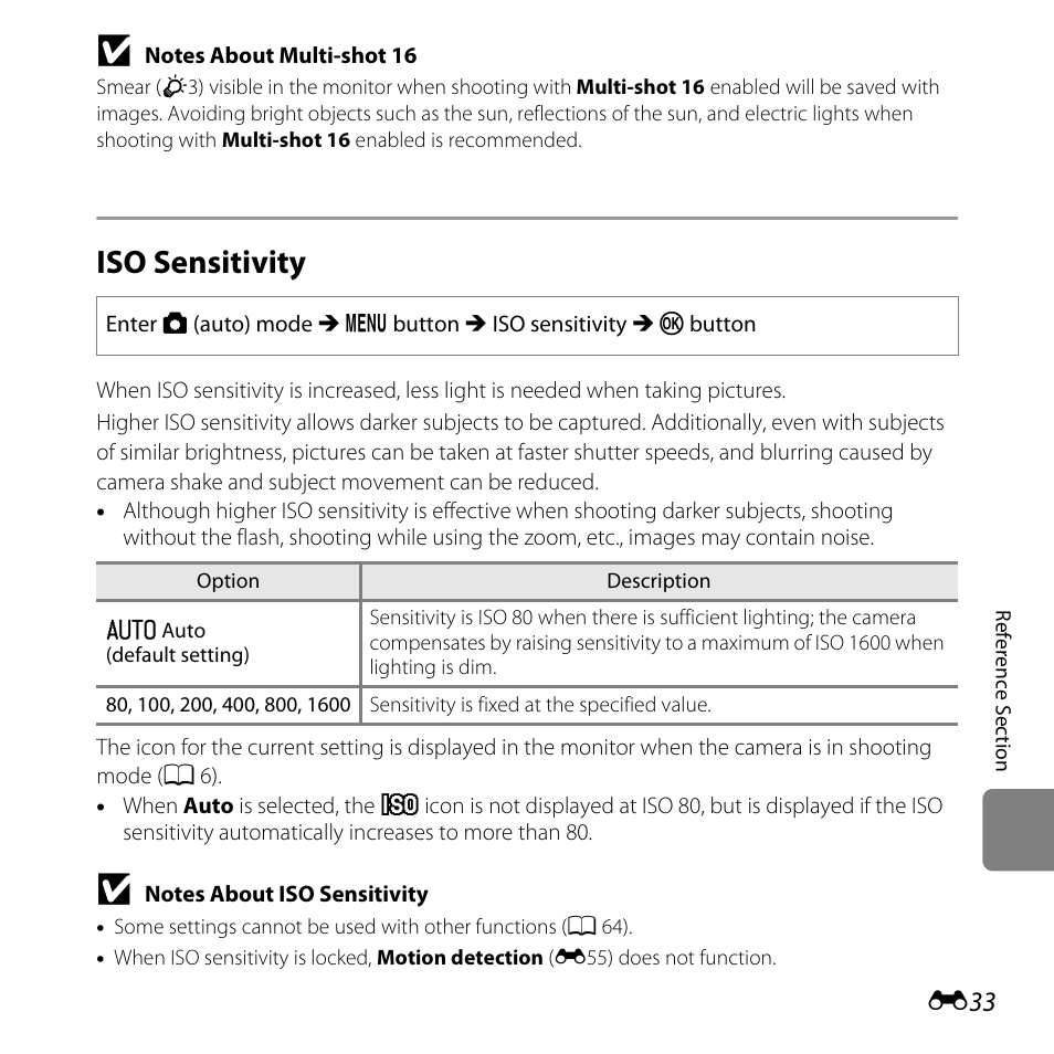 Iso sensitivity | Nikon L810 User Manual | Page 143 / 216